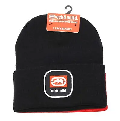 Ecko Unltd 2-Pack Cuffed Beanie Knit OSFM Hat With Rhino Logo Black/Red • $24.99