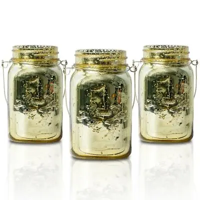 (6-Pack) Fantado Regular Mouth Gold Mercury Glass Mason Jar With Handle 16oz / • $38.50