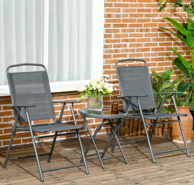 Garden Bistro Set Folding Patio Furniture Small Coffee Table 2 Seat Metal Chairs • £79.90