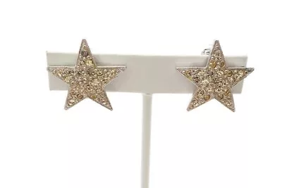 Vintage Kenneth Jay Lane Star Clip On Earrings Silver Tone Rhinestone • $26.99