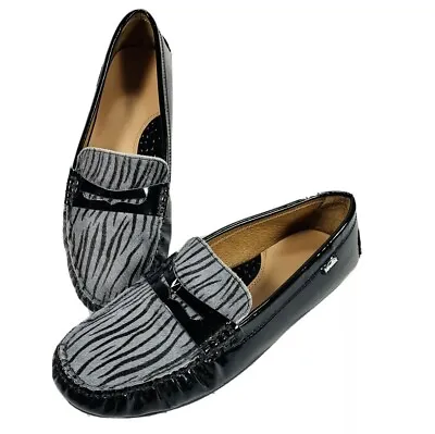 Venettini Savor Women’s Black Patent Leather Penny Loafer Slip On Animal Print • $25.63