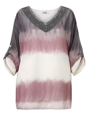 Ladies Size 12-26 Linea Tesini Grey Tie Dye Roll Sleeve Batik Tunic • £8.25