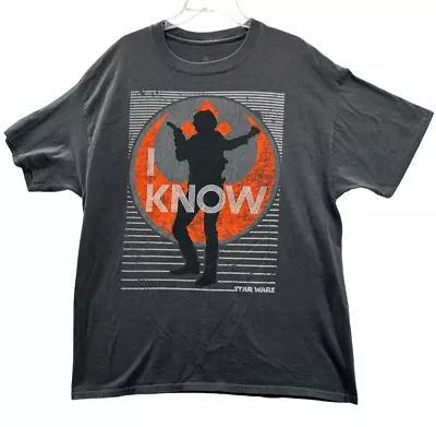 Star Wars Han Solo I Know Graphic T Shirt Disney Parks Size XL Gray • $10.99