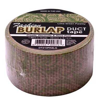 $4.99 • Buy Fashion Burlap Duct Tape Lime Green Paisley Design 1.88 X 10 Yards Per Roll