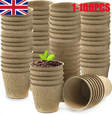 1-100PCS Grow It Biodegradable FIBRE POT 6cm Round Plant Seed Seedling Pots New • £3.55