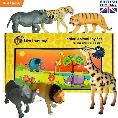 Large Safari Wild Zoo Animal Toy Figures Plastic Tiger Elephant Boxed Set Of 6 • £14.99