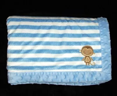 Carters Child Of Mine Blue White Stripe Monkey Baby Blanket Sherpa Minky Dot  • $26.95