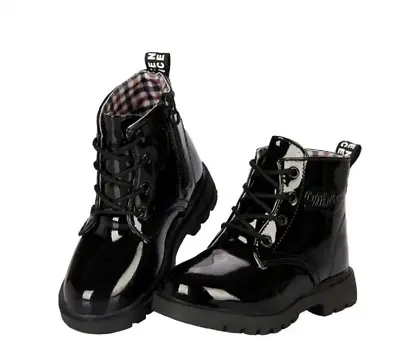 Baby Toddler Girls Boots Casual Child Kids Zipper Lace Up Black Shoes Size 5.5T • $14.99