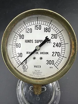 Vintage Marsh Instrument Co. 3-3/4  Brass Water Pressure Gauge Glass Face • $16