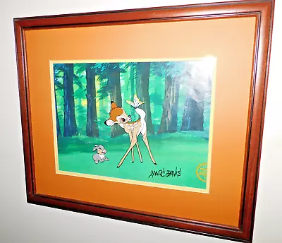 Framed Disney  Bambi And Thumper Sericel Signed By Marc Davis With Background • $450