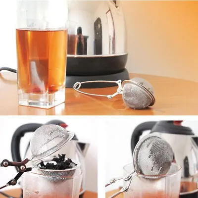 Stainless Steel Spoon Tea Ball Infuser Filter Squeeze Leaves Herb Mesh Strainer • £1.19