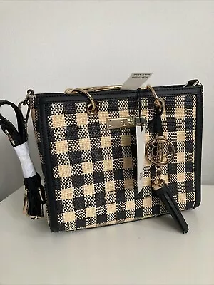 £19.99 • Buy River Island Black Gingham Raffia Ken Tote Bag - NEW New With Tags