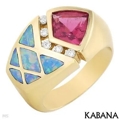 Kabana 14K Yellow Gold Ring 1.35 Ctw Rubellite Diamonds & Opal. Size 6.5. New • $2945