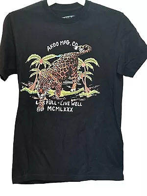 Akoo Mfg Co T-Shirt Tee Mens Size S Graphic Leopard Print Black Short Sleeve • $10.70