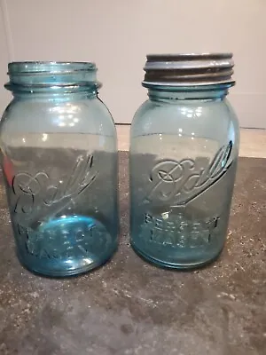 2 Vintage Blue Ball Perfect Mason Quart Jar 1910-1923 New Old Stock Zinc Lid • $25