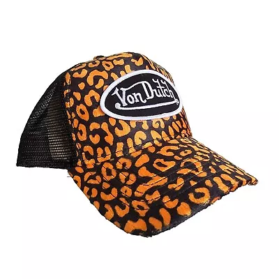 Von Dutch Orange Velvet Cheetah Trucker Hat • $84.95