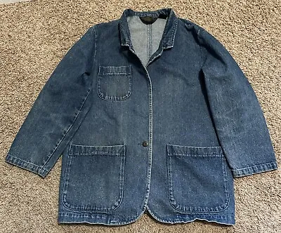 Vintage Eddie Bauer Jacket Adult Med-Large? Blue Denim Blazer Casual 80s Mens • $29.97