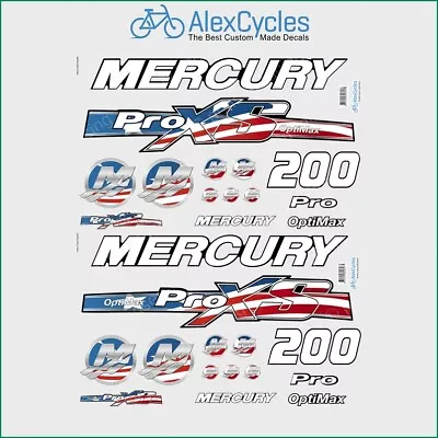 225 HP Mercury Optimax ProXS Outboadrs Motor USA Stickers Laminated Decals Boat  • $77