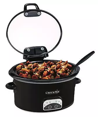 Crockpot 4.5-Quart Lift & Serve Hinged Lid Slow Cooker One-Touch Control Black • $38.88