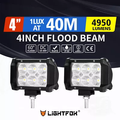 Lightfox 2x 4inch Flood LED Work Light Bar Offroad 4x4 Dual Row Fog Lamp 12V • $27.95