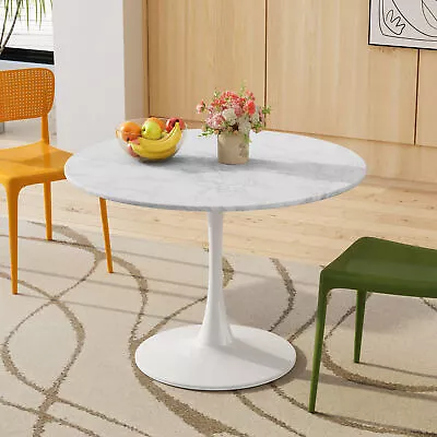 Modern Round Dining Table With Printed White Marble Top Metal Base • $352.43