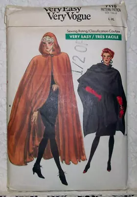 Vintage 1987 VOGUE Sewing Pattern 7110 Very Easy Cape 2 Styles & Lengths L-XL • $15