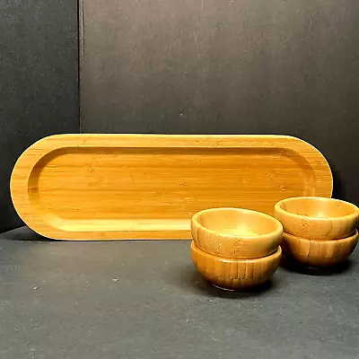 Pampered Chef Bamboo Cheese Board And 4 Dipping Bowls 5 Piece Snack Serving Set • $24.49