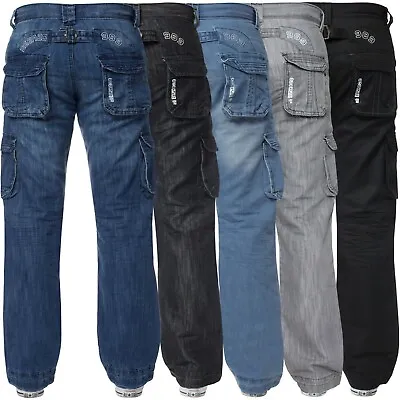 Enzo Mens Cargo Combat Jeans Denim Trouser Casual Work Pants All UK Waist Sizes • $26.07