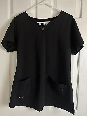 Black- Grey's Anatomy Signature 2 Pocket Notch Neck Top Scrub Top - Large • $9.95