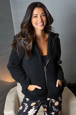 Pour Moi Fluffy Short Hoodie Jacket For Nightwear/ Lounge Wear Black 8-10 - NEW • £16.95