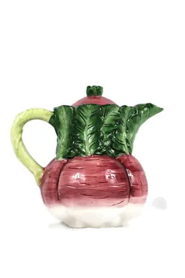 DesignPac White Pink Green Beets Shaped Pitcher W/ Lid Glossy Ceramic 32 Oz • $22.24