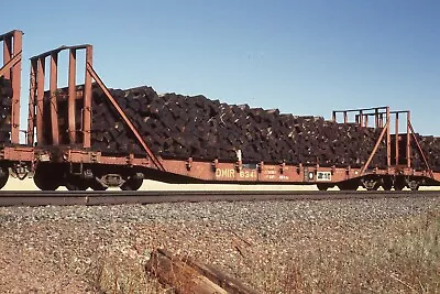 C: Original Slide DMIR Missabe 50' MofW Flat Car W/Tie Load #6341 - Fens MN 1985 • $3.95