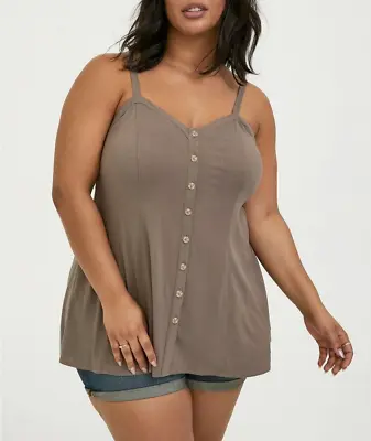 Torrid Camisole Top Womens Plus Size 4 Tan Fit And Flare Rayon Slub Button Front • $25