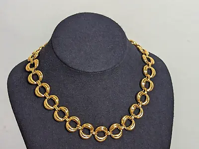Vintage Necklace Gold Tone Choker Circle Link Chain Shiny 16.5  • $14.99