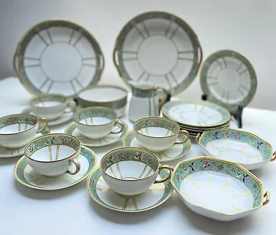 £100 • Buy Rare Antique Noritake Hand Painted Porcelain Tea Set Sage Green Bird Paradise