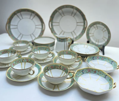 £100 • Buy Rare Antique Noritake Hand Painted Porcelain Tea Set Sage Green Bird Paradise