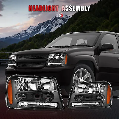 For 2002-2009 Chevy Trailblazer Headlamps Headlights Black Housing Light Pair • $79.99