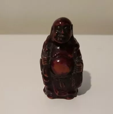 Miniature Blessed Buddha Figurine Red Resin 2.25  Tall Laughing Big Belly. • £7.60