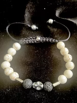 Skull Collection Shamballa Bracelet Men/Unisex Black Lava/Howlite/Healing-223 • $14.88