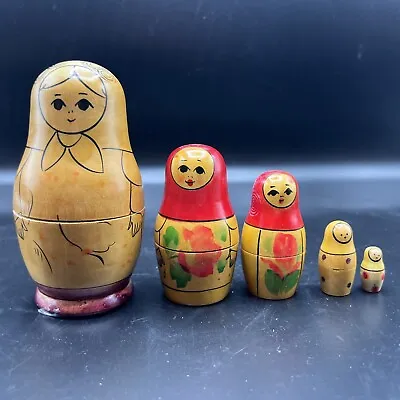 Vtg Matryoshka USSR Hand Painted Russian Wood Nesting Dolls 5pc Set Babushka • $25.20