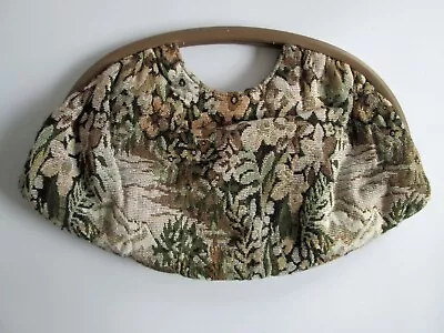 Vintage Bag Bazaar Tapestry Handbag Floral Hinged Clutch Carpet Floral Woven Tan • $16.99