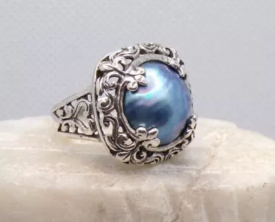 925 Sterling Silver Balinese Mabe Pearl Ring Sz 8 • $49