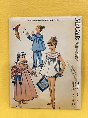 1957 McCall's Girls' Nightgown Pattern 2189 Size 8 FF Uncut  With Transfer • $7.75