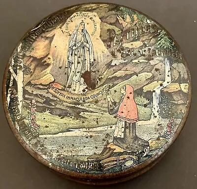 Vintage Candy Tin Litho Pastille Eau De Lourdes Immaculate Mary Grotto Empty • $19.99