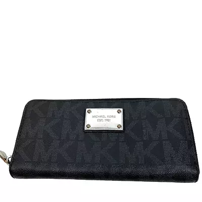 Michael Kors Jet Set Monogram Continental Wallet Silver Black • $30