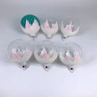 6 Vintage Glass Balls Clear Green Snow Mica Glitter Spots Flakes Lot • $24.99