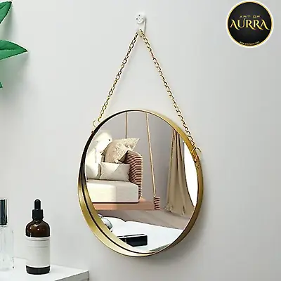 Round Shaped Gold Hanging Wall Mirror Circle Mirror Vintage Style • $30.99