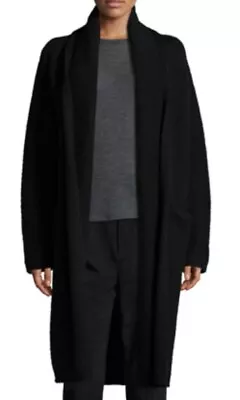 Vince Yak Wool Blend Open Front Cardigan Sweater Shawl Black Pocket Women’s L • $68