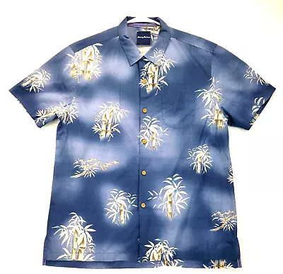 Tommy Bahama Shirt Mens Large Blue Floral Hawaiian Bamboo Short Sleeve Button Up • $13.50