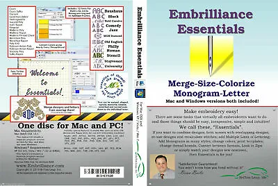 Embrilliance Essentials Embroidery Software .BX  Size Monogram DIGITAL DOWNLOAD • $138
